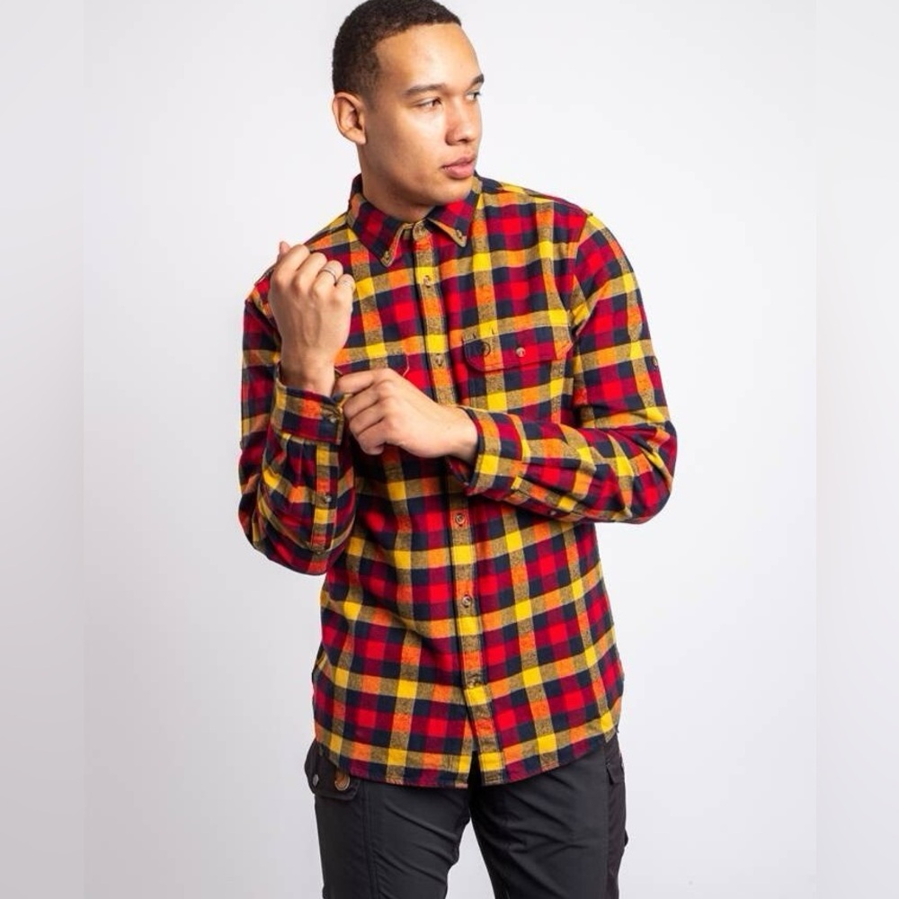 Fjallraven Mens Skog Slim Fit Flannel Plaid Shirt Medium Outdoor 100% Cotton